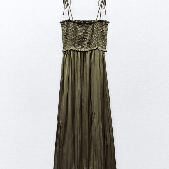 Zara | Dresses | Zara Olive Green Pleated Dress | Poshmark